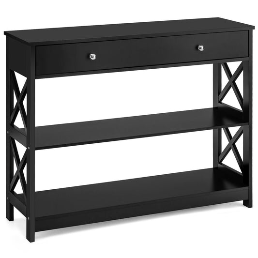 3-Tier Console Table with Drawers for Living Room Entryway, Black Console Tables   at Gallery Canada