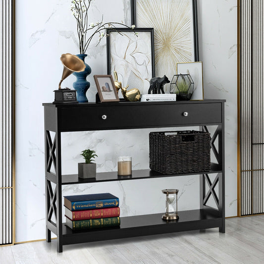 3-Tier Console Table with Drawers for Living Room Entryway, Black Console Tables   at Gallery Canada