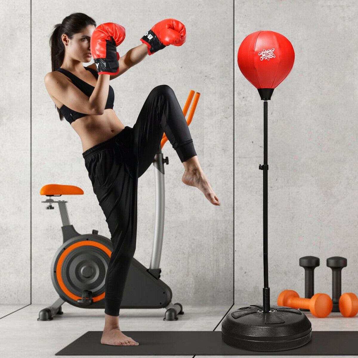 Adjustable Height Punching Bag with Stand Plus Boxing Gloves for Both Adults and Kids, Black & Red Boxing & Martial Arts   at Gallery Canada