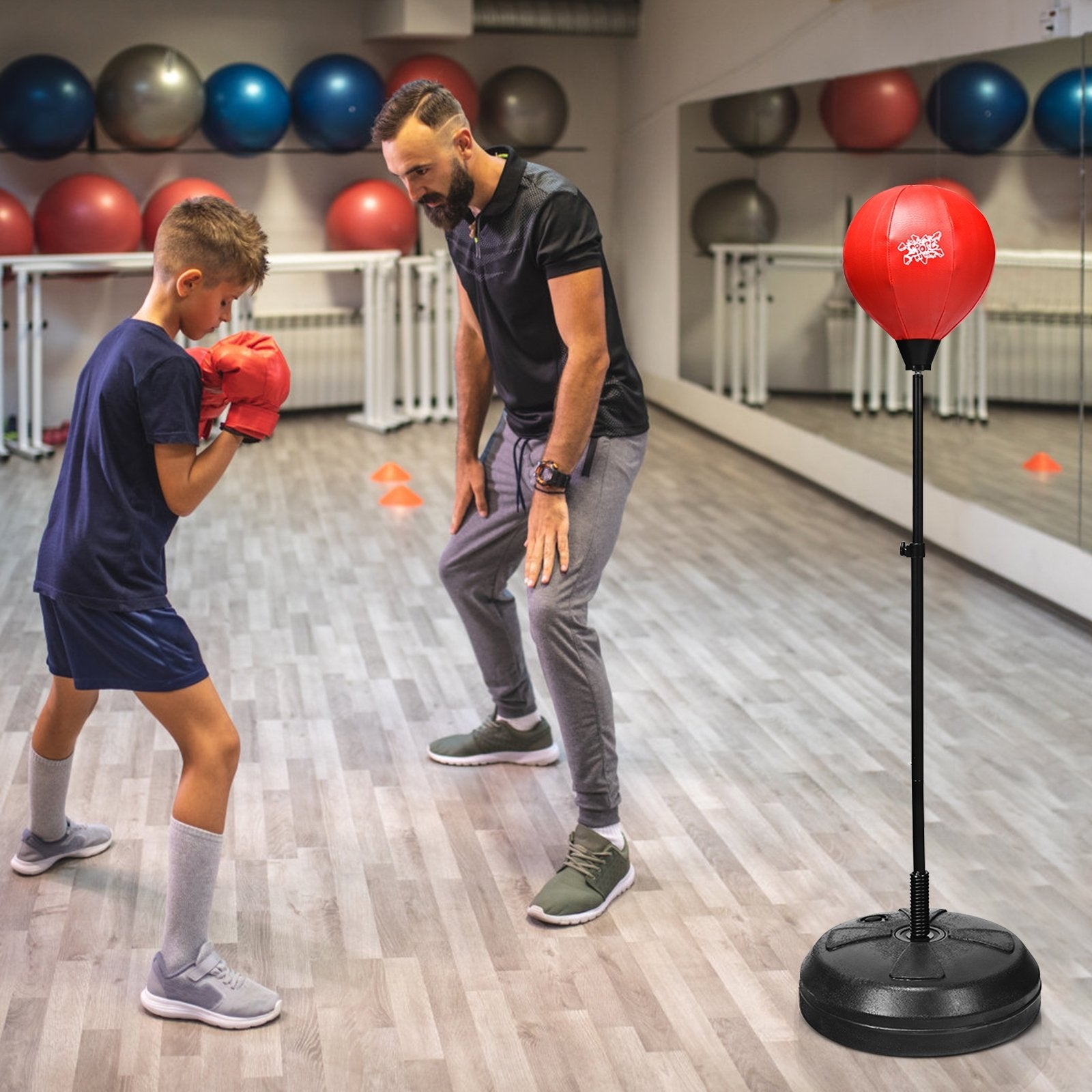 Adjustable Height Punching Bag with Stand Plus Boxing Gloves for Both Adults and Kids, Black & Red Boxing & Martial Arts   at Gallery Canada