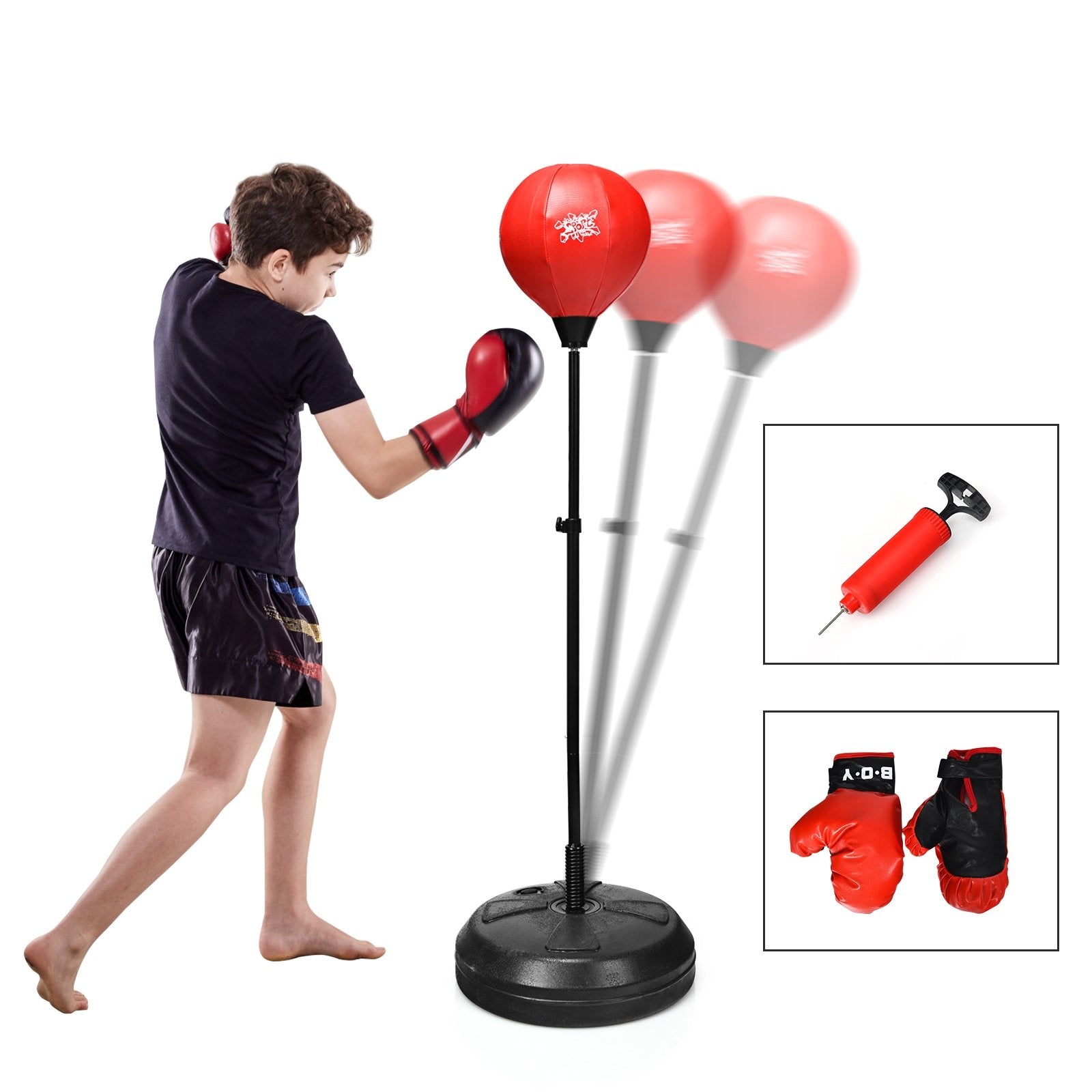 Adjustable Height Punching Bag with Stand Plus Boxing Gloves for Both Adults and Kids, Black & Red Boxing & Martial Arts   at Gallery Canada