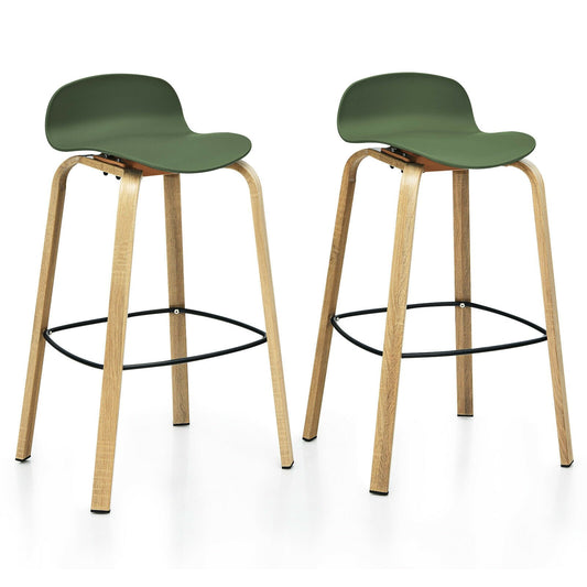 Set of 2 Modern Barstools Pub Chairs with Low Back and Metal Legs, Green - Gallery Canada