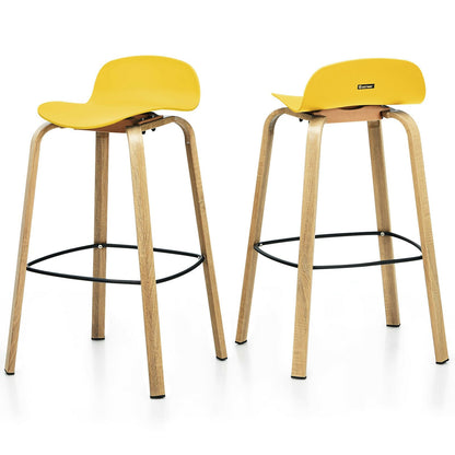 Set of 2 Modern Barstools Pub Chairs with Low Back and Metal Legs, Yellow Bar Stools   at Gallery Canada