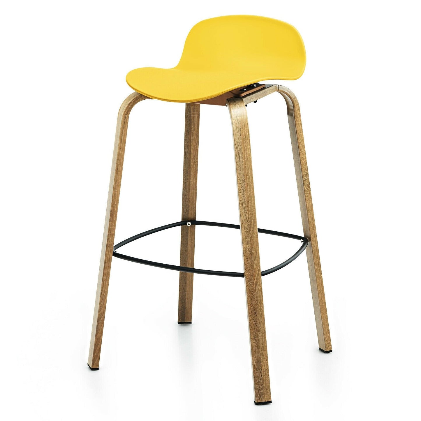 Set of 2 Modern Barstools Pub Chairs with Low Back and Metal Legs, Yellow Bar Stools   at Gallery Canada