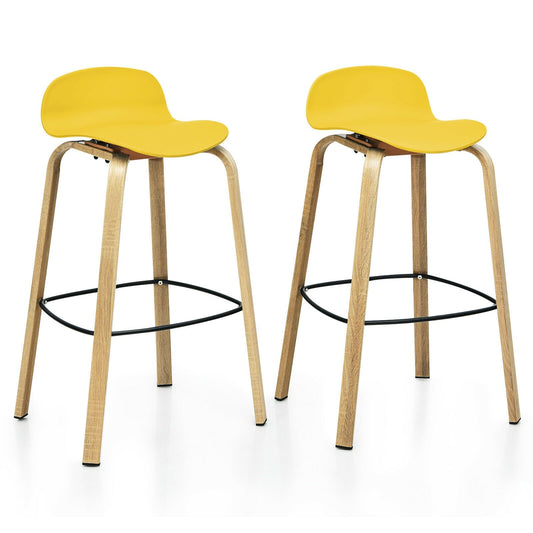 Set of 2 Modern Barstools Pub Chairs with Low Back and Metal Legs, Yellow - Gallery Canada