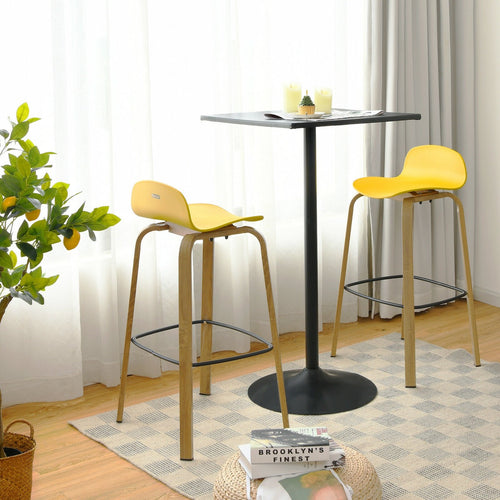 Set of 2 Modern Barstools Pub Chairs with Low Back and Metal Legs, Yellow