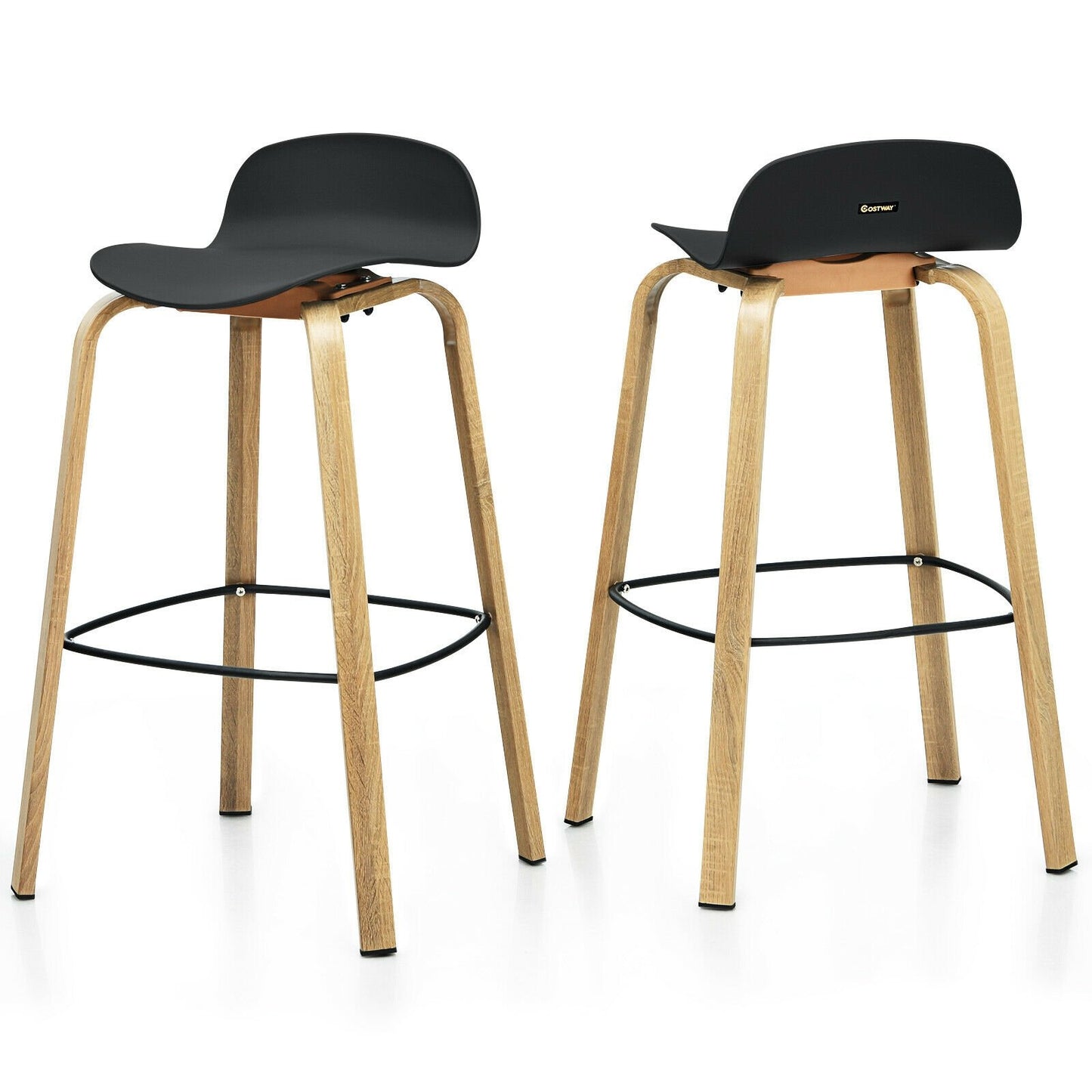 Set of 2 Modern Barstools Pub Chairs with Low Back and Metal Legs, Black Bar Stools   at Gallery Canada