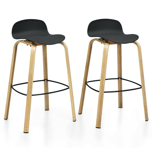 Set of 2 Modern Barstools Pub Chairs with Low Back and Metal Legs, Black - Gallery Canada