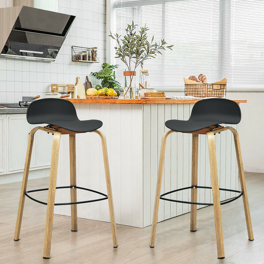 Set of 2 Modern Barstools Pub Chairs with Low Back and Metal Legs, Black - Gallery Canada
