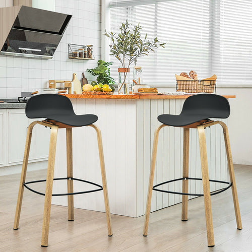 Set of 2 Modern Barstools Pub Chairs with Low Back and Metal Legs, Black