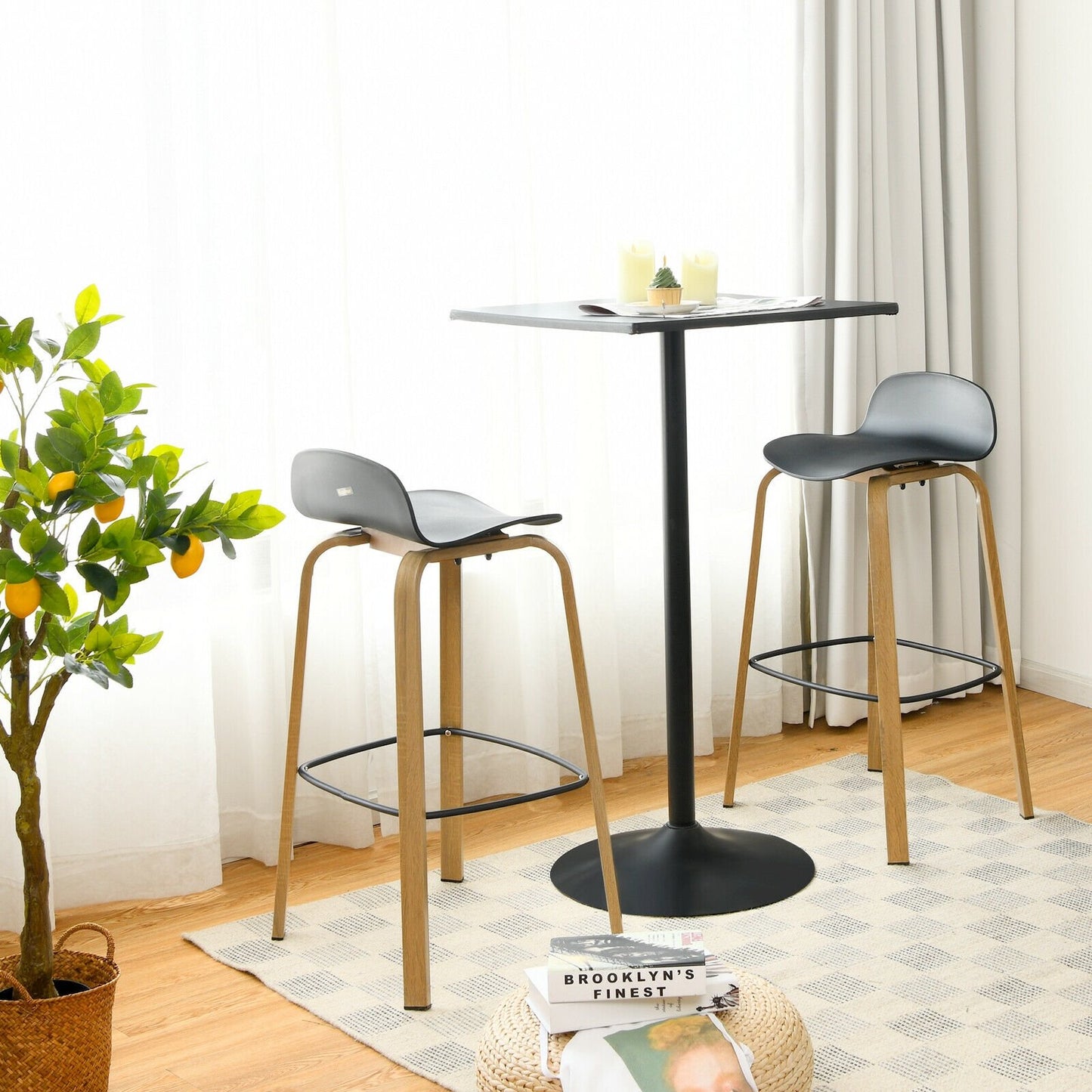 Set of 2 Modern Barstools Pub Chairs with Low Back and Metal Legs, Black Bar Stools   at Gallery Canada