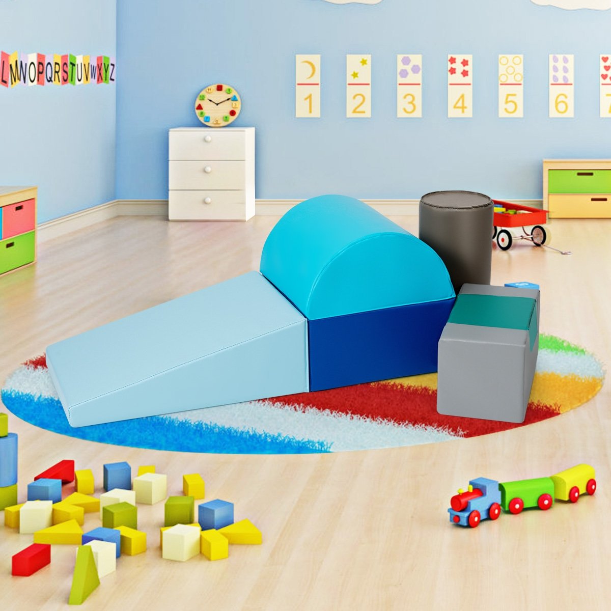 6 Piece Climb Crawl Play Set Indoor Kids  Toddler, Light Blue Climbers & Slides   at Gallery Canada