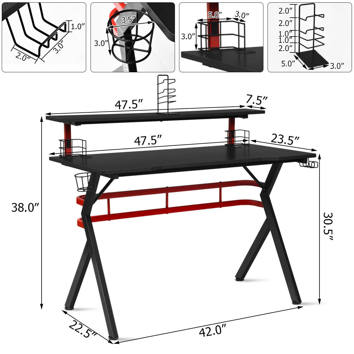 Gaming Computer Multifunctional Storage Desk, Black Gaming Desks   at Gallery Canada