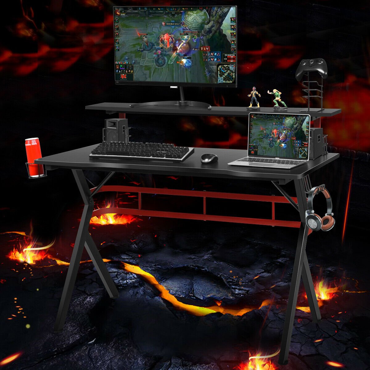 Gaming Computer Multifunctional Storage Desk, Black Gaming Desks   at Gallery Canada