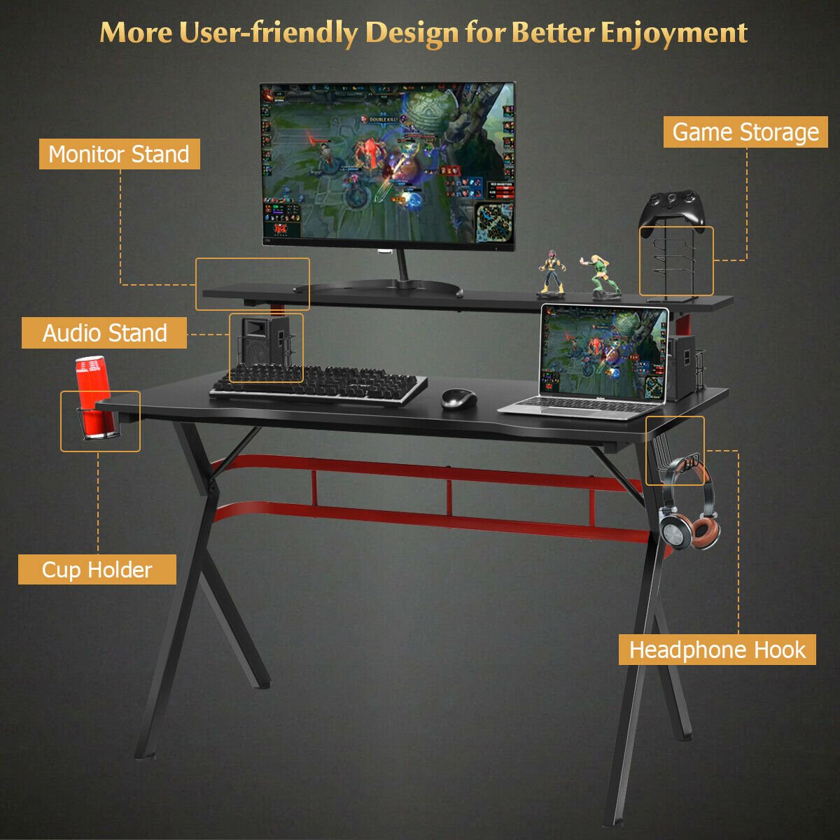 Gaming Computer Multifunctional Storage Desk, Black Gaming Desks   at Gallery Canada