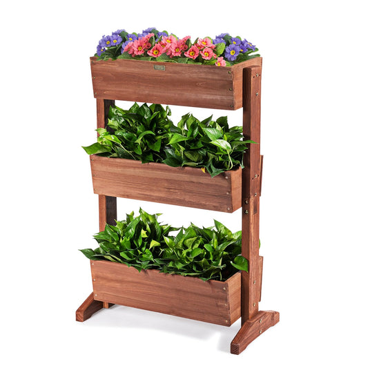 3-Tier Raised Garden Bed with Detachable Ladder and Adjustable Shelf, Natural - Gallery Canada