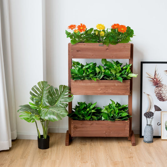 3-Tier Raised Garden Bed with Detachable Ladder and Adjustable Shelf, Natural - Gallery Canada