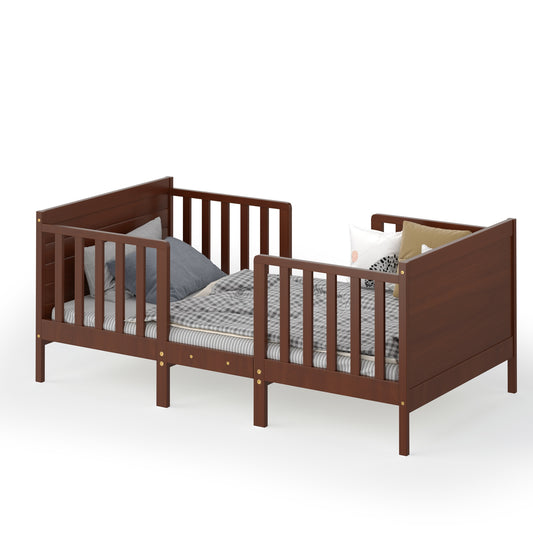 2-in-1 Convertible Toddler Bed with Guardrails, Brown Toddler Beds Brown  at Gallery Canada