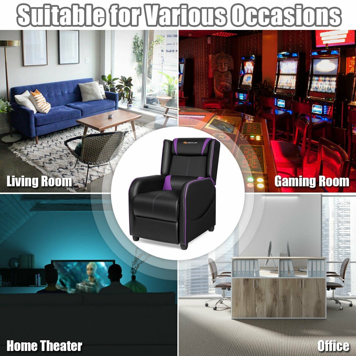 Home Massage Gaming Recliner Chair, Purple Gaming Chairs   at Gallery Canada