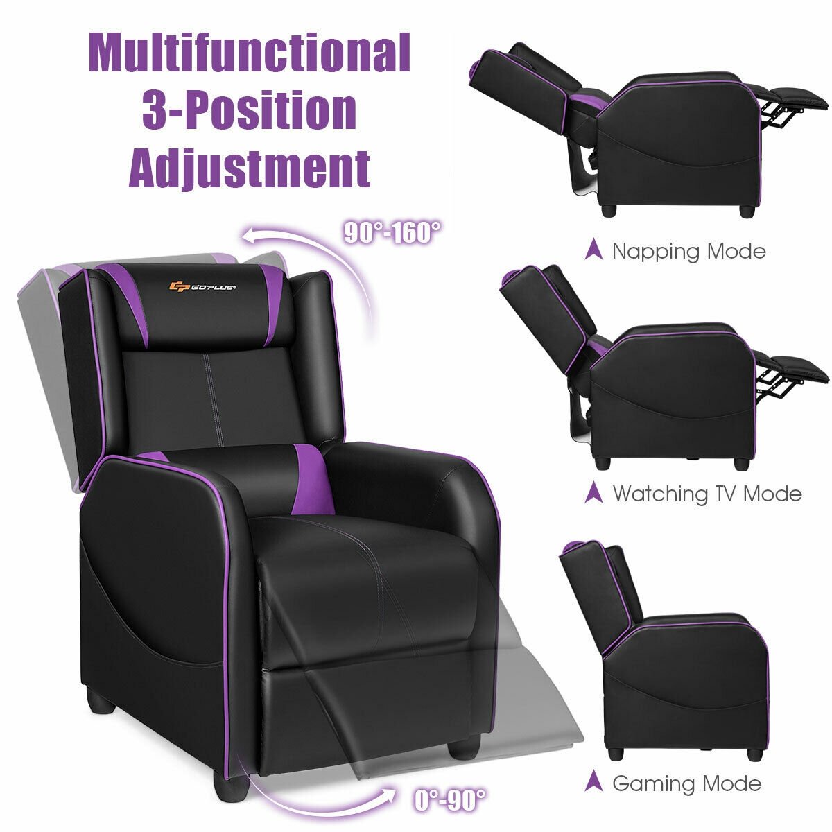 Home Massage Gaming Recliner Chair, Purple - Gallery Canada