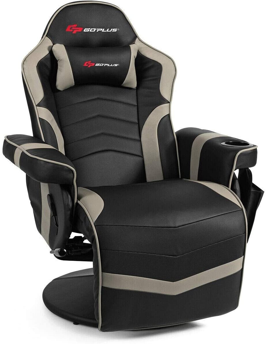 Ergonomic High Back Massage Gaming Chair with Pillow, Gray Gaming Chairs   at Gallery Canada