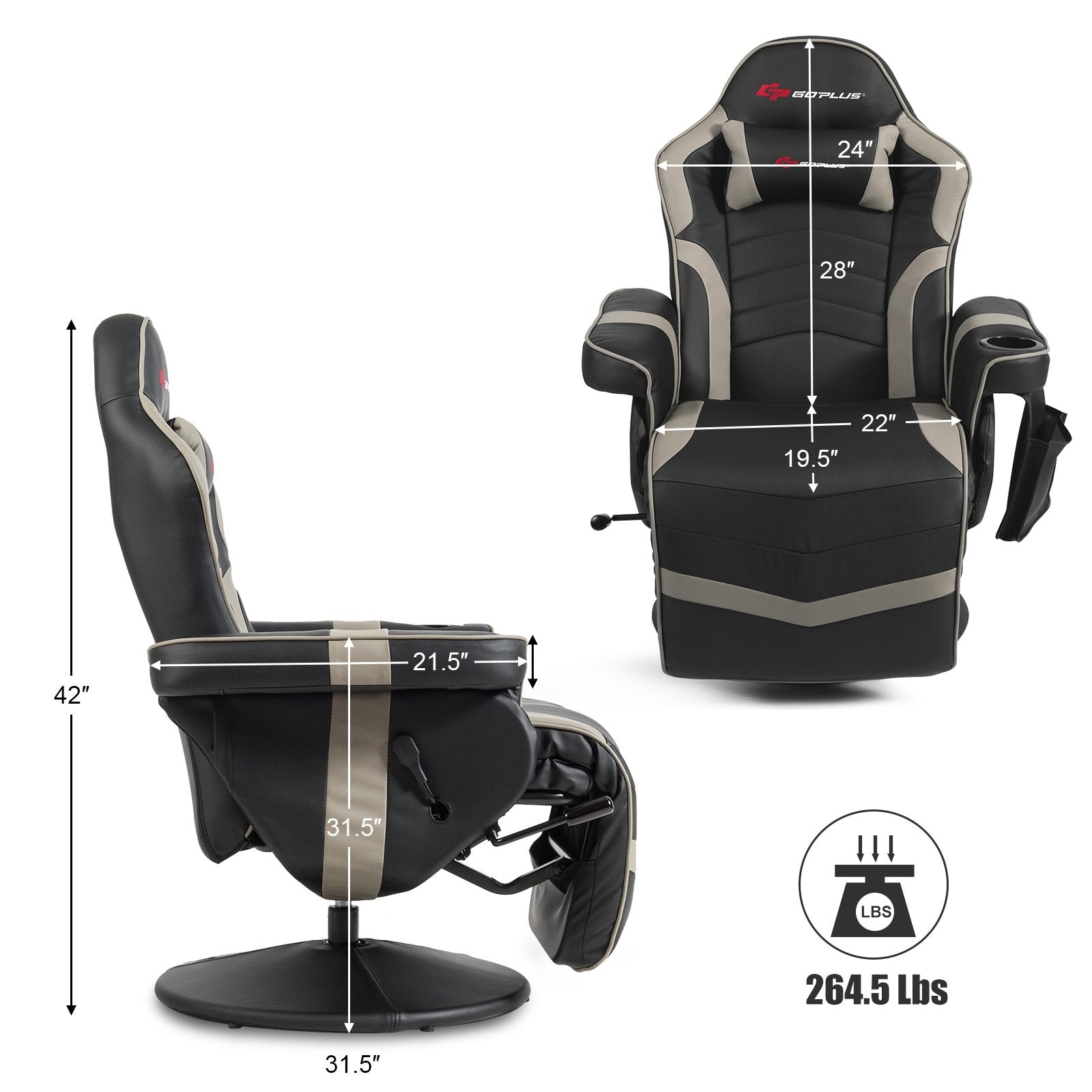 Ergonomic High Back Massage Gaming Chair with Pillow, Gray Gaming Chairs   at Gallery Canada