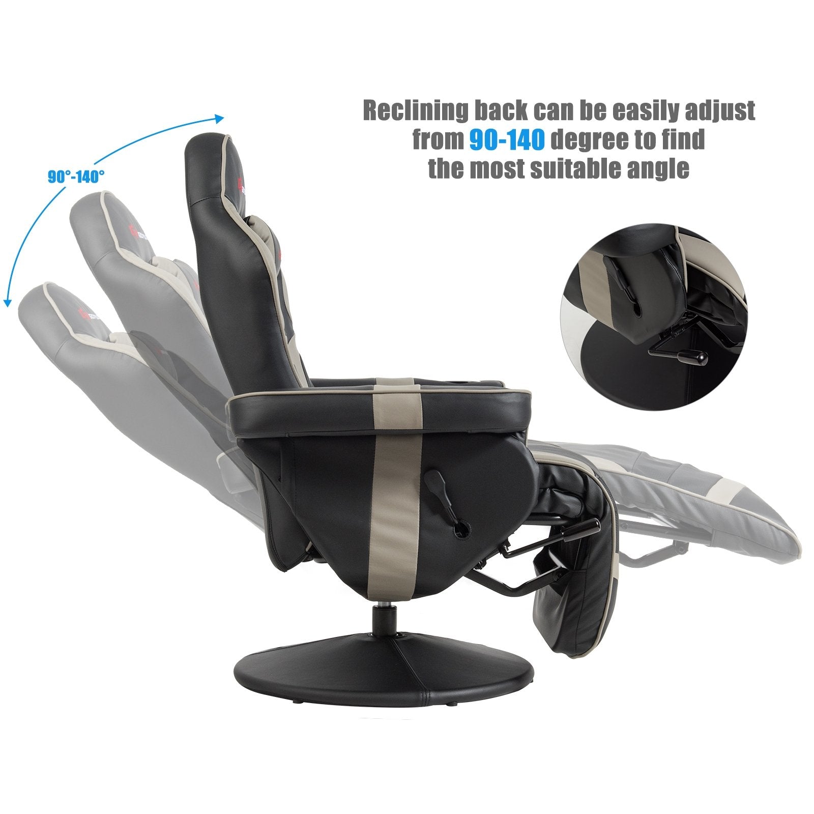 Ergonomic High Back Massage Gaming Chair with Pillow, Gray Gaming Chairs   at Gallery Canada