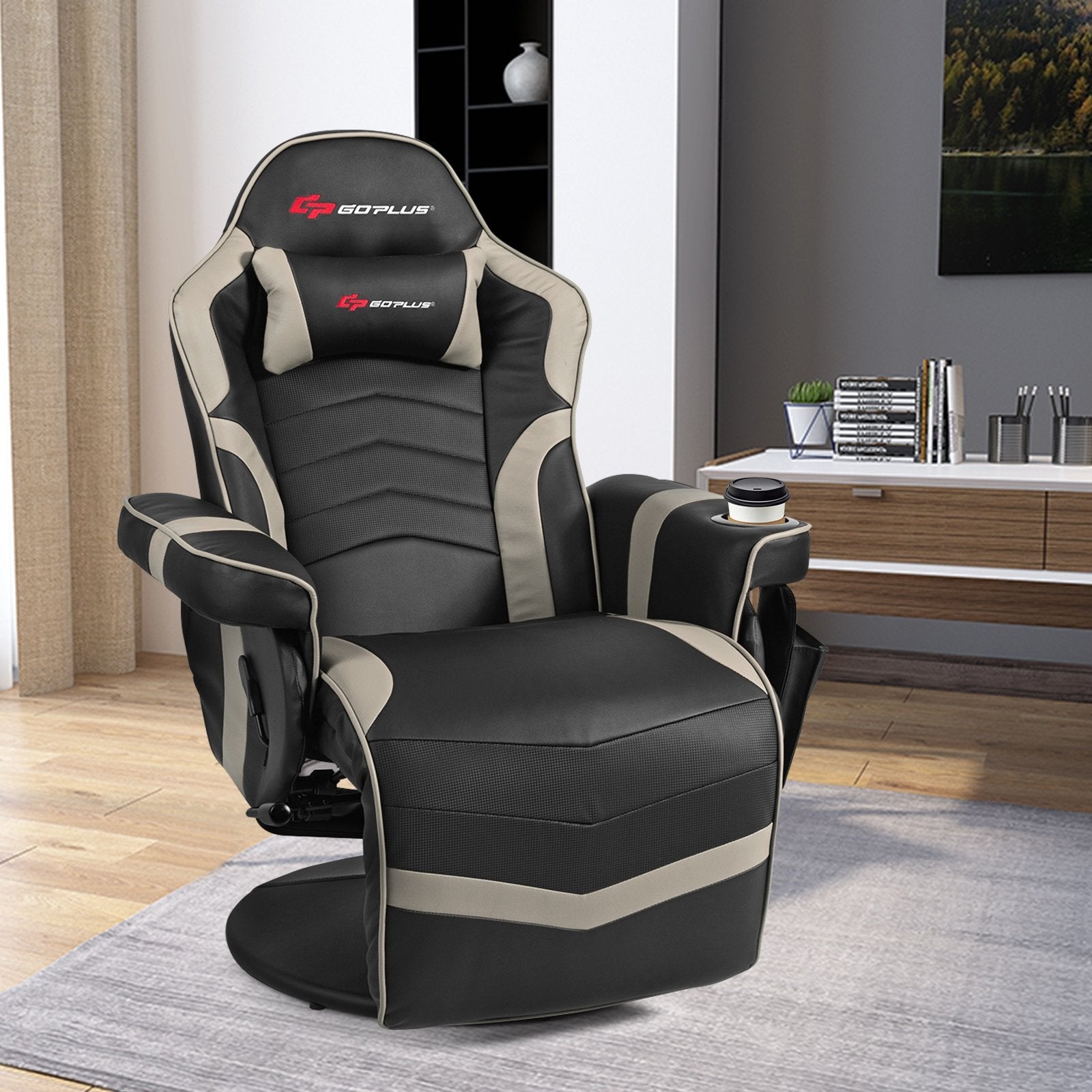 Ergonomic High Back Massage Gaming Chair with Pillow, Gray Gaming Chairs   at Gallery Canada