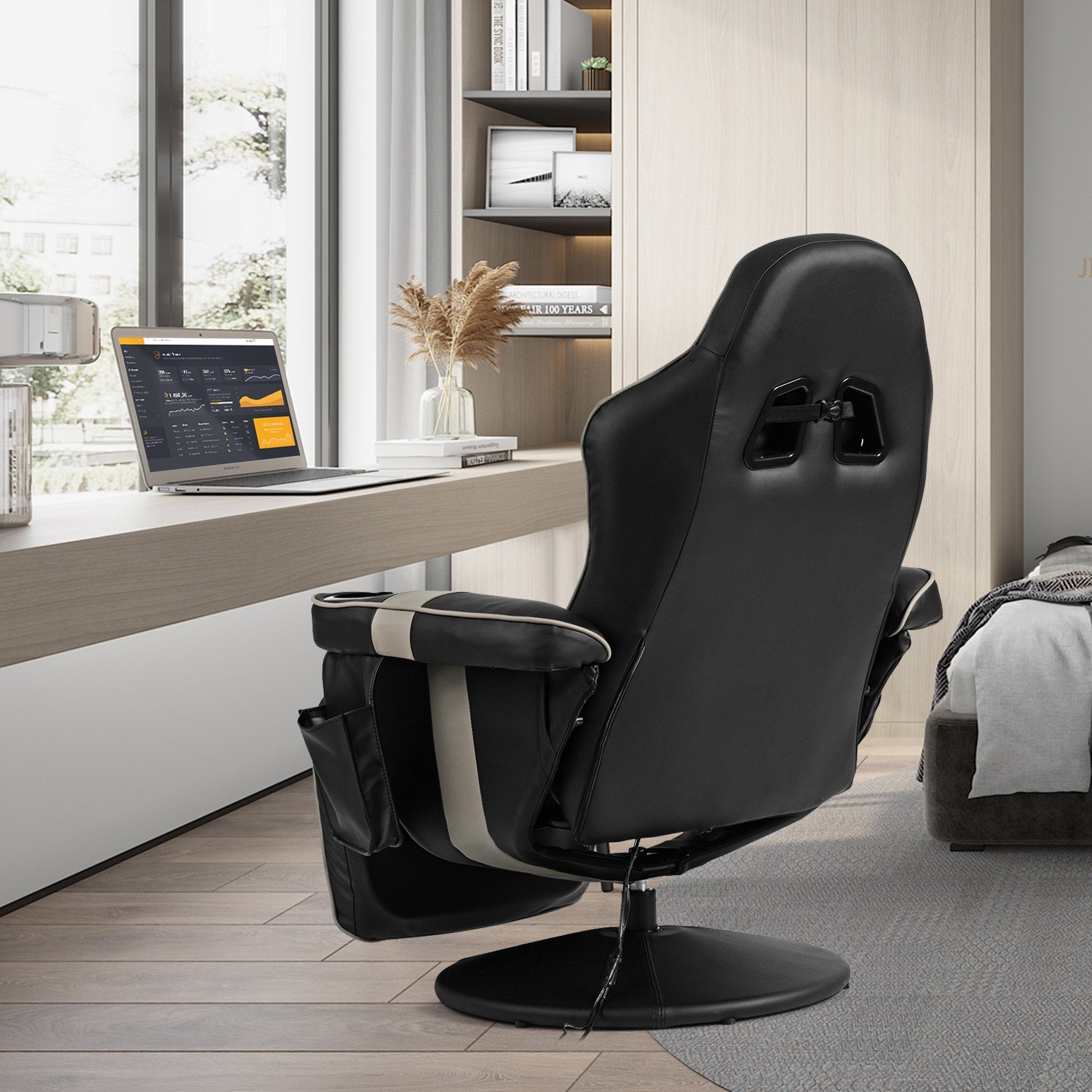 Ergonomic High Back Massage Gaming Chair with Pillow, Gray Gaming Chairs   at Gallery Canada