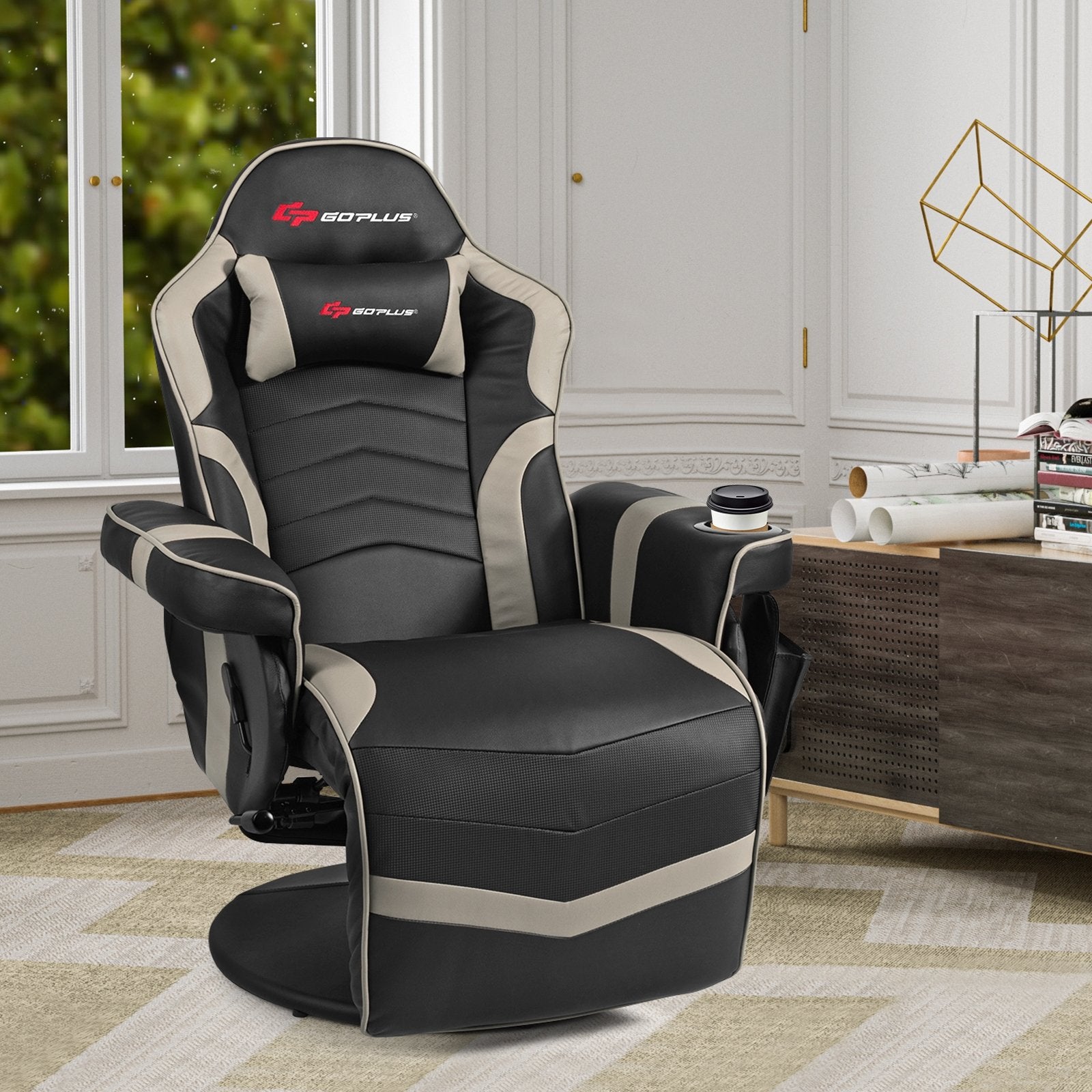 Ergonomic High Back Massage Gaming Chair with Pillow, Gray Gaming Chairs   at Gallery Canada