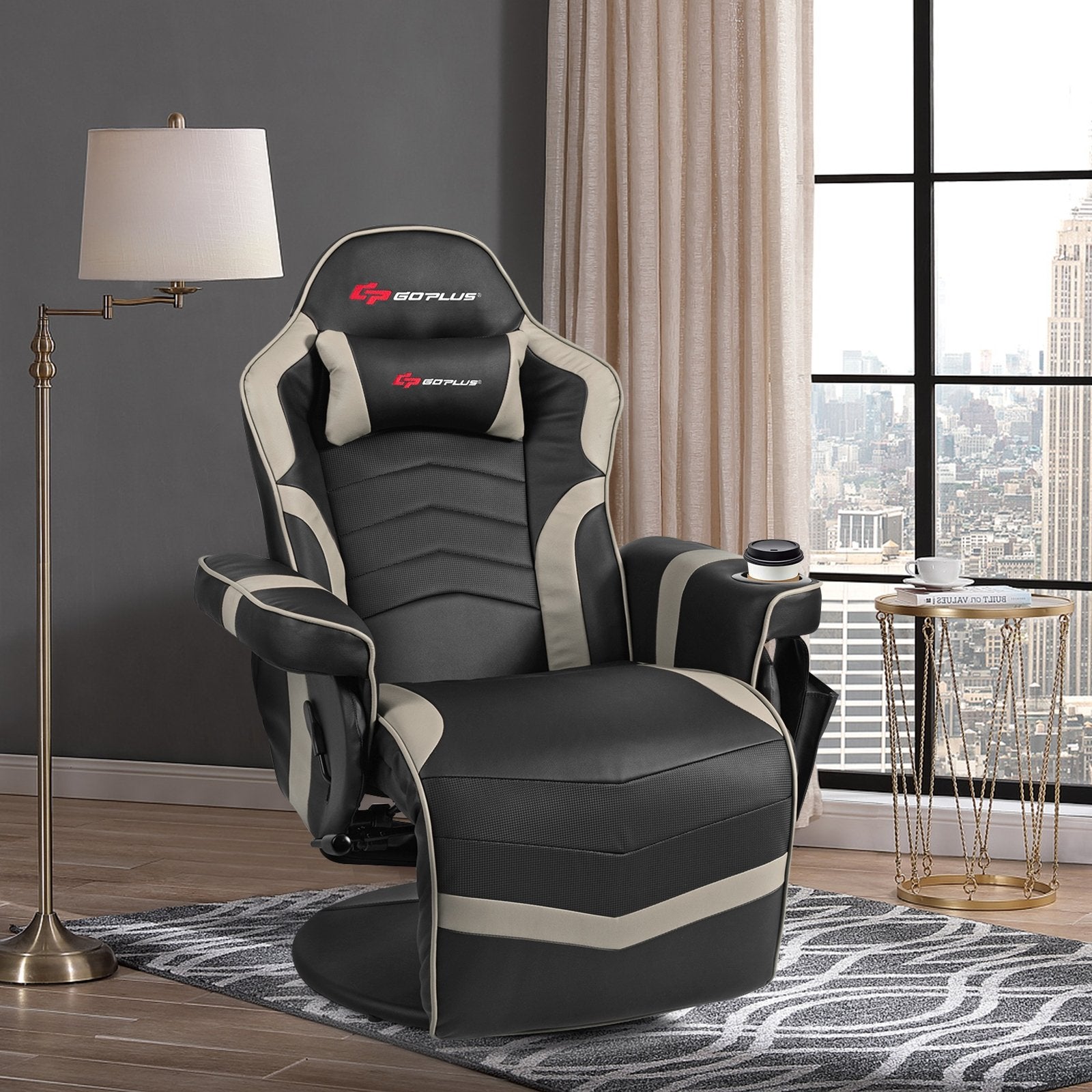 Ergonomic High Back Massage Gaming Chair with Pillow, Gray Gaming Chairs   at Gallery Canada