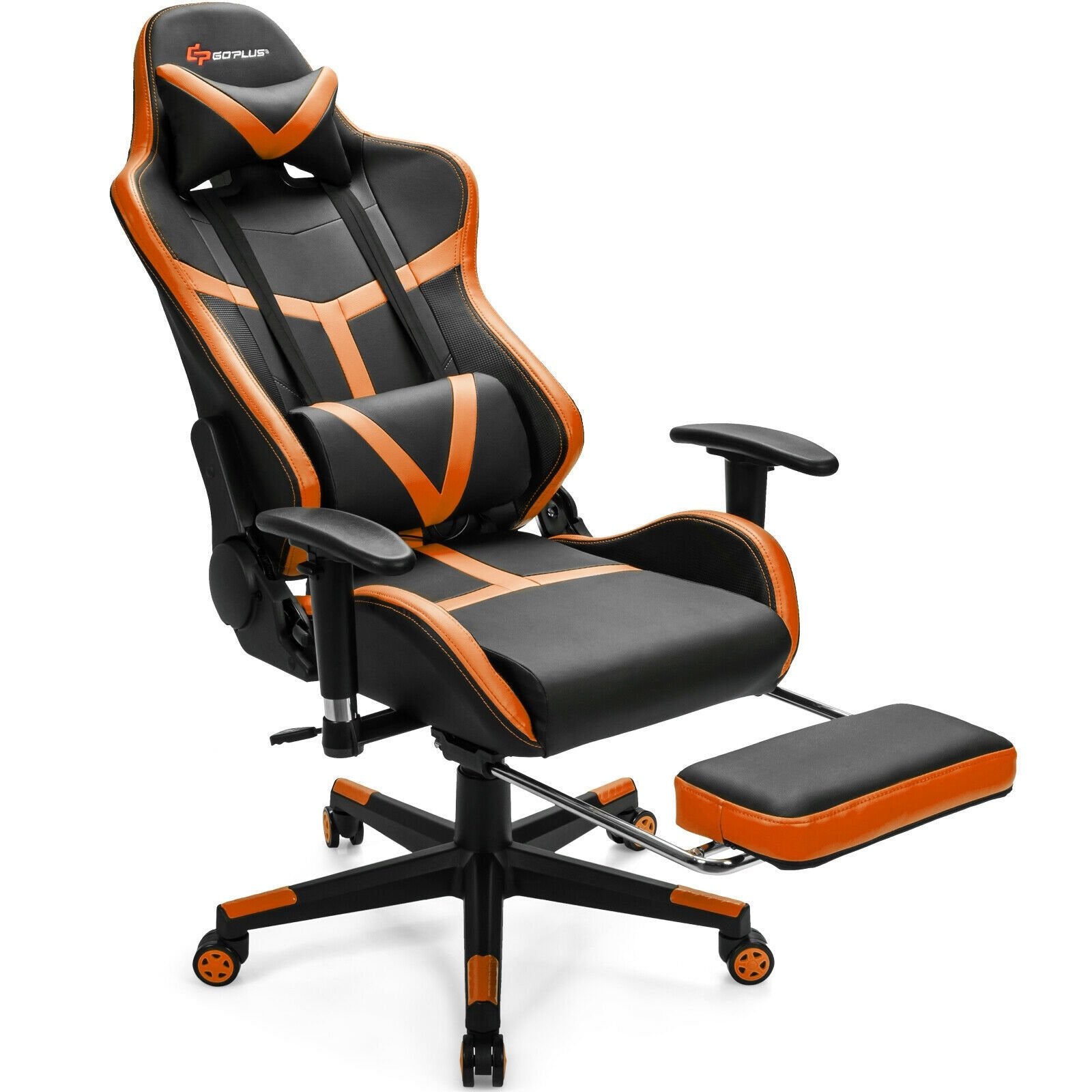 Reclining Racing Chair with Lumbar Support Footrest, Orange Gaming Chairs   at Gallery Canada