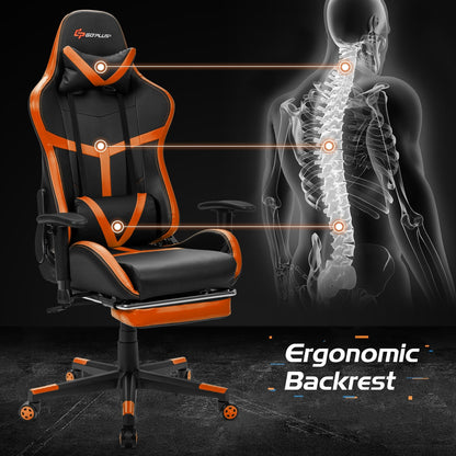 Reclining Racing Chair with Lumbar Support Footrest, Orange Gaming Chairs   at Gallery Canada