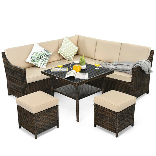 6 Pieces Patio Rattan Dining Sofa Funiture Set, Brown Outdoor Sectionals   at Gallery Canada