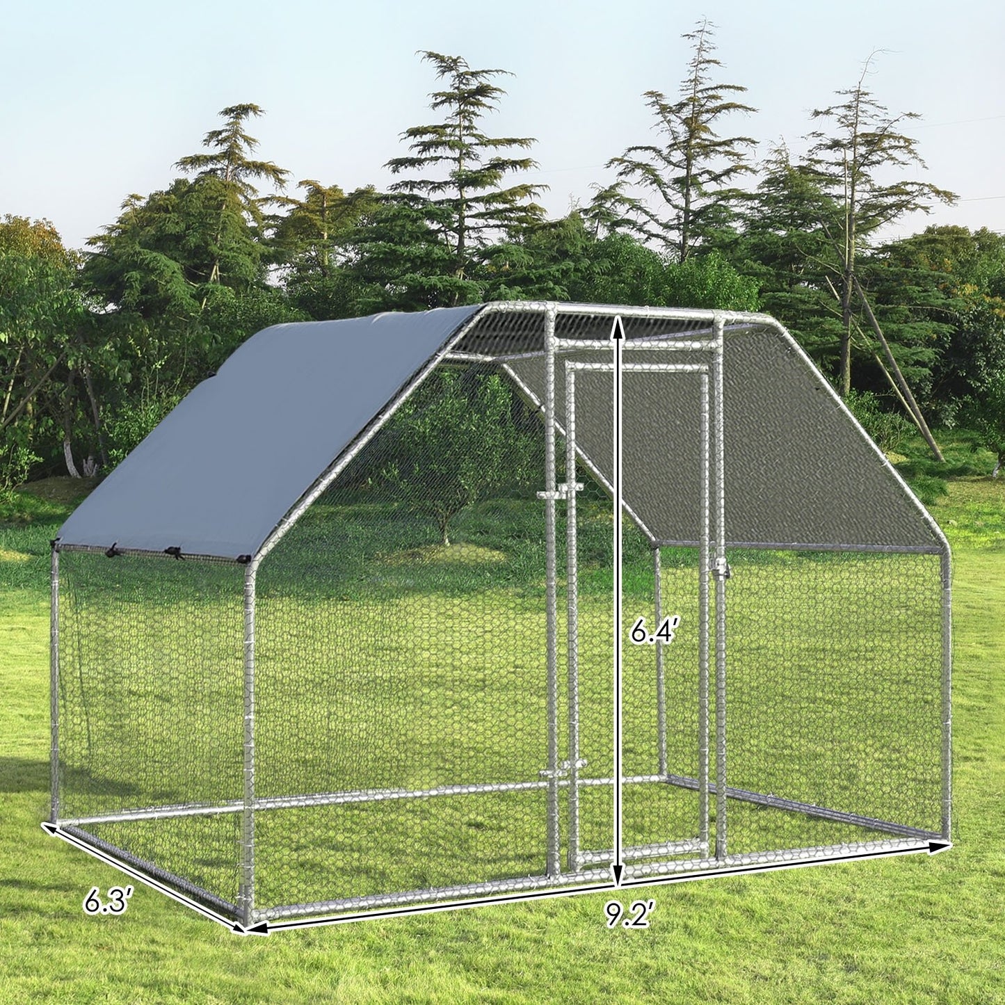 9.5 x 6.5 Feet Large Walk In Chicken Run Cage, Silver - Gallery Canada