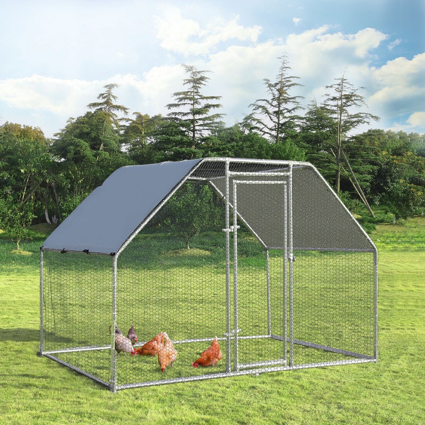 9.5 x 6.5 Feet Large Walk In Chicken Run Cage, Silver - Gallery Canada