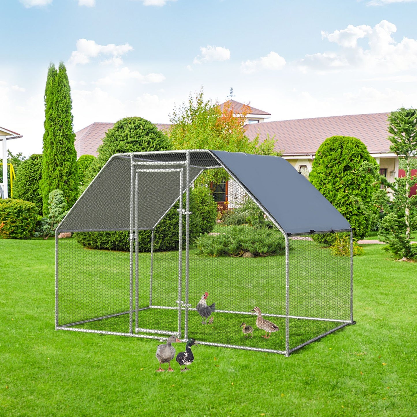 9.5 x 6.5 Feet Large Walk In Chicken Run Cage, Silver - Gallery Canada