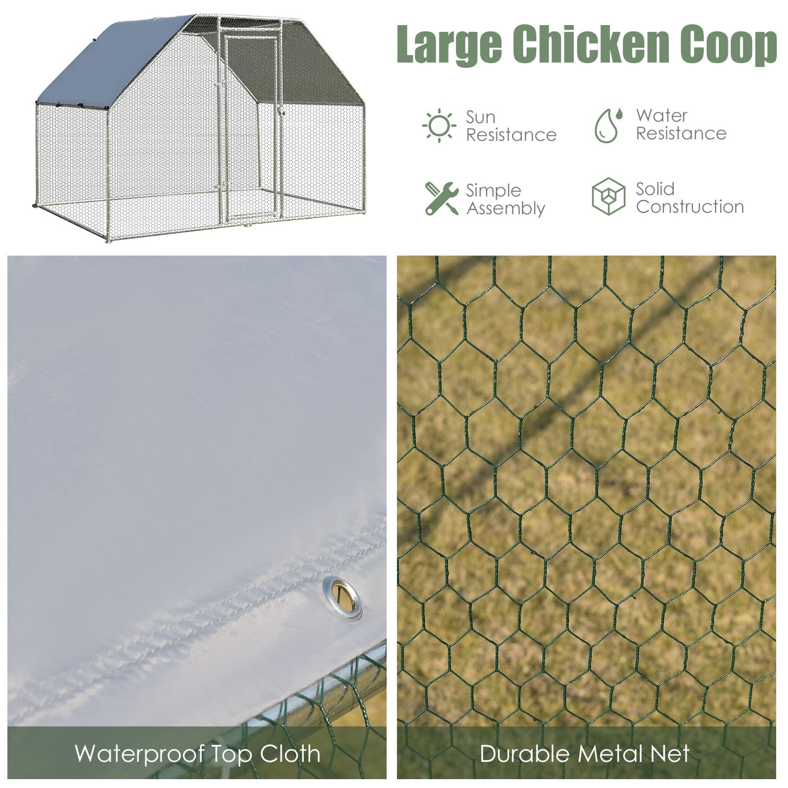 9.5 x 6.5 Feet Large Walk In Chicken Run Cage, Silver Chicken Coops   at Gallery Canada