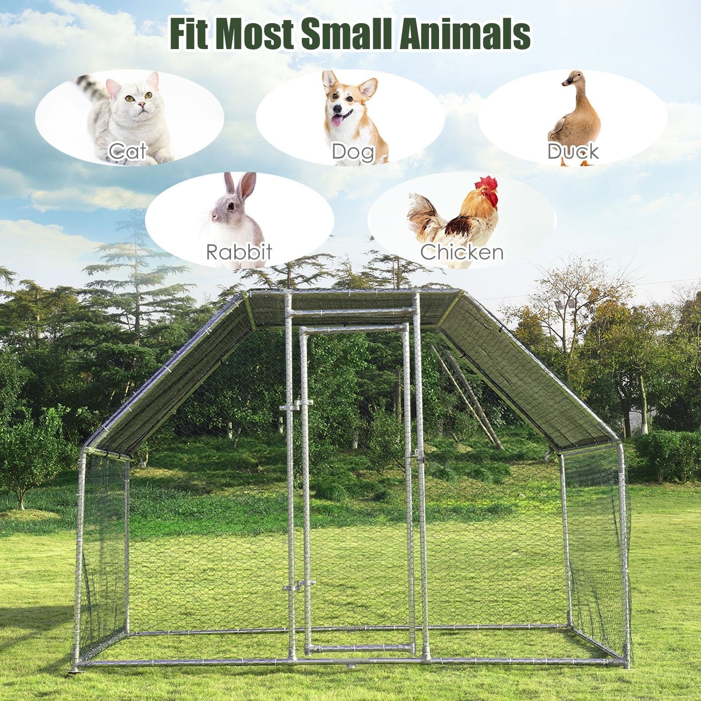 9.5 x 6.5 Feet Large Walk In Chicken Run Cage, Silver - Gallery Canada