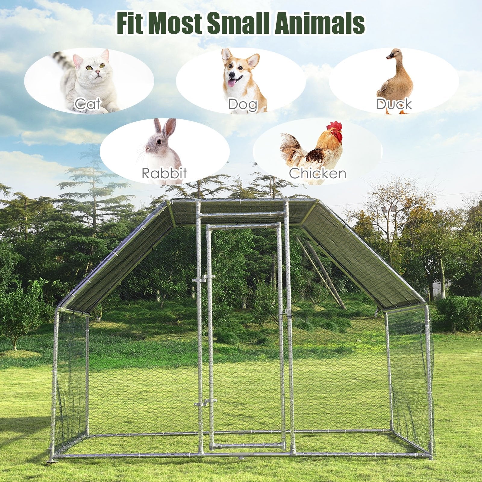 9.5 x 6.5 Feet Large Walk In Chicken Run Cage, Silver - Gallery Canada