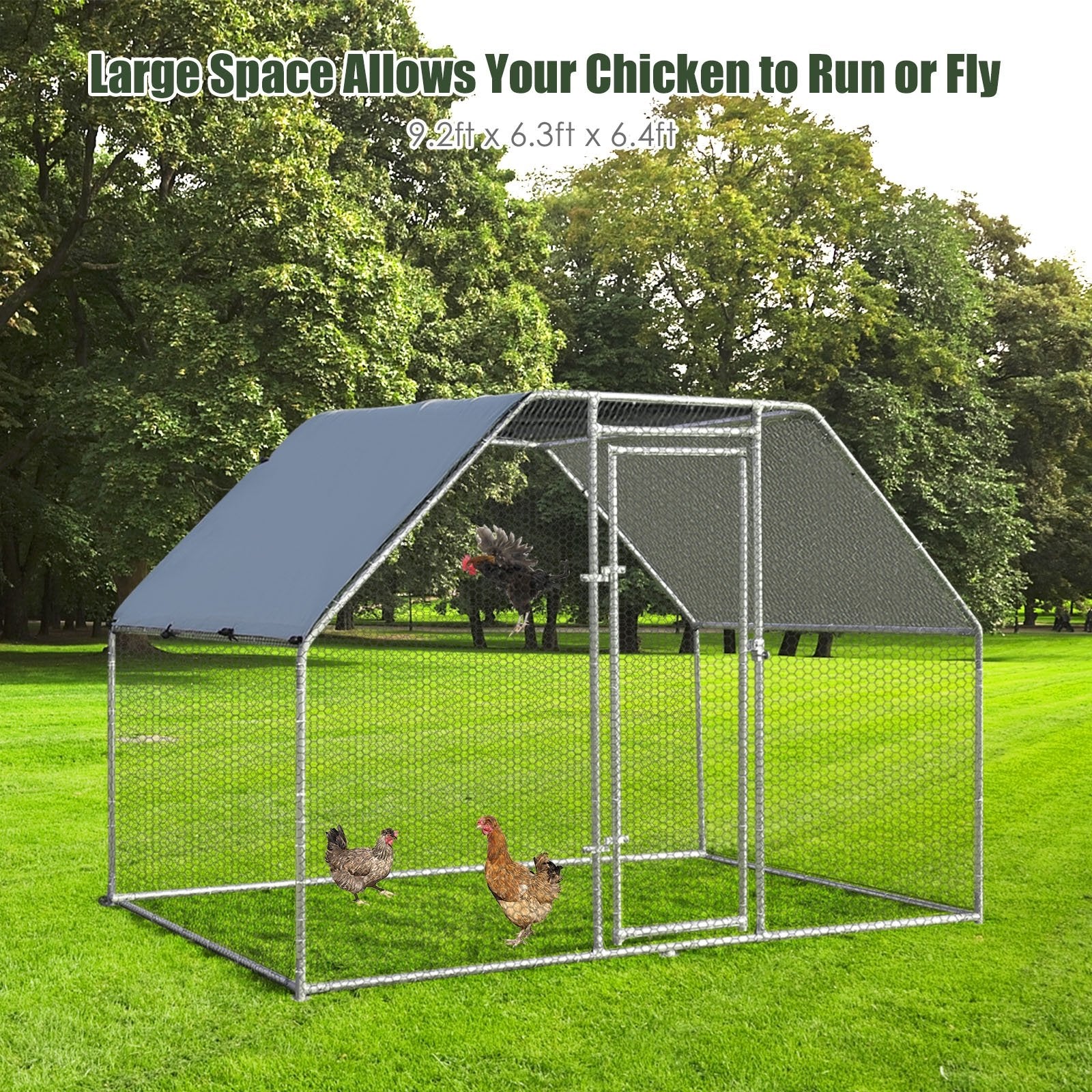 9.5 x 6.5 Feet Large Walk In Chicken Run Cage, Silver Chicken Coops   at Gallery Canada