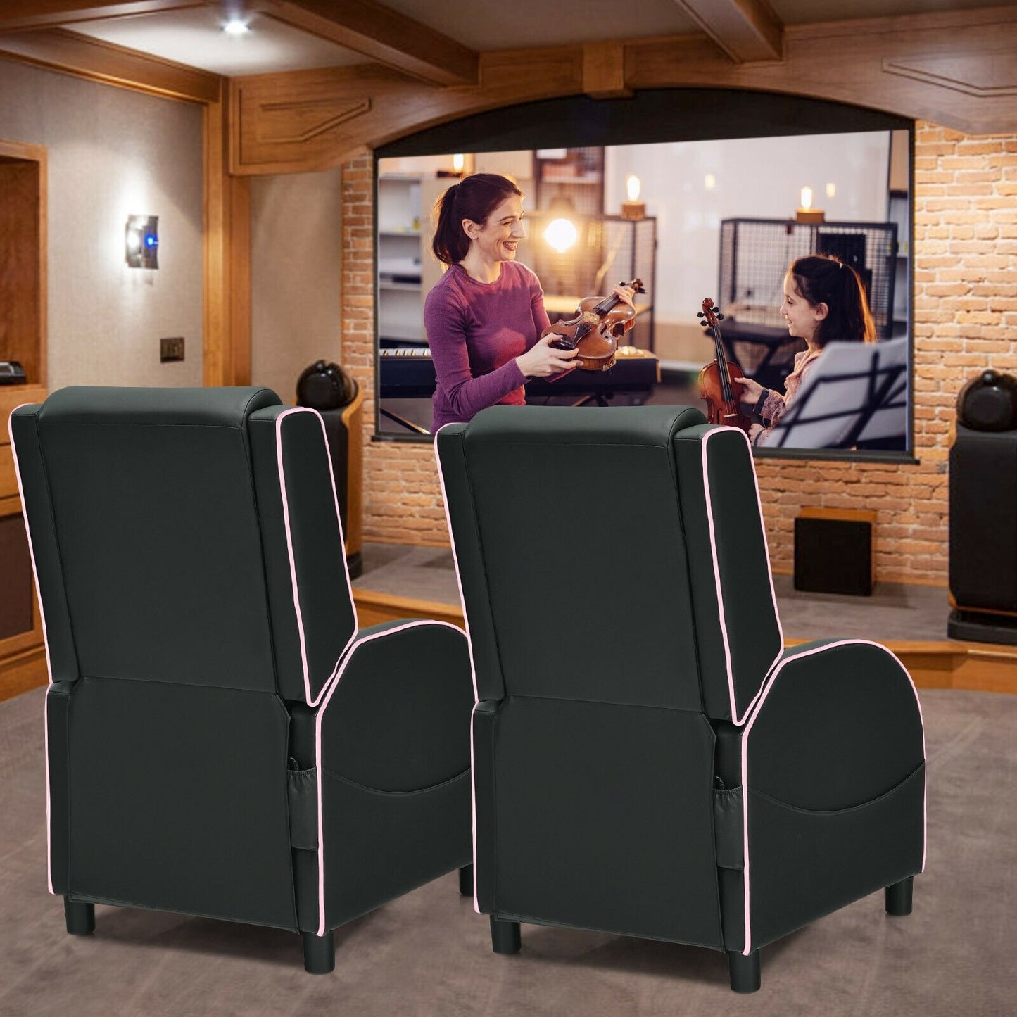 Massage Gaming Recliner Chair with Headrest and Adjustable Backrest for Home Theater, Pink Gaming Chairs   at Gallery Canada