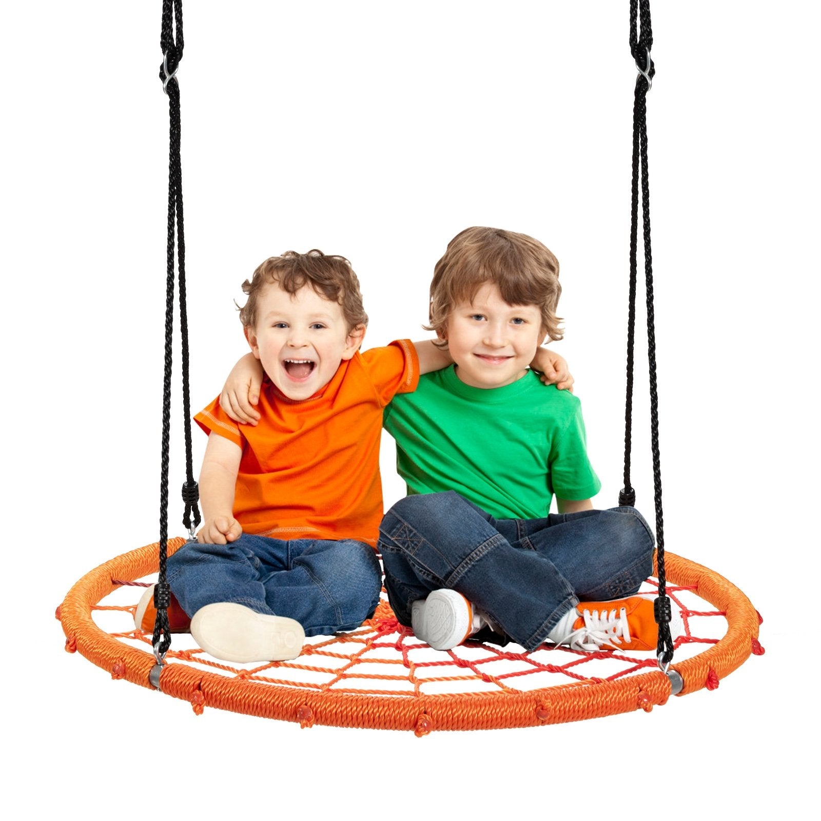 40 Inch Spider Web Tree Swing Kids Outdoor Play Set with Adjustable Ropes, Orange - Gallery Canada