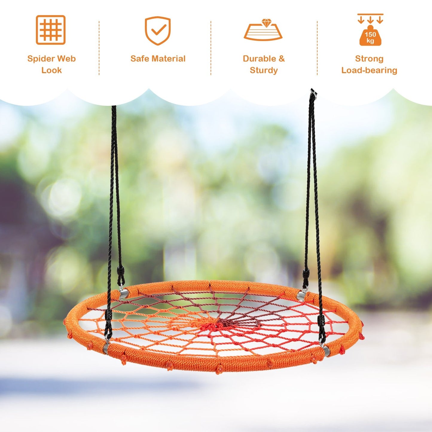 40 Inch Spider Web Tree Swing Kids Outdoor Play Set with Adjustable Ropes, Orange - Gallery Canada