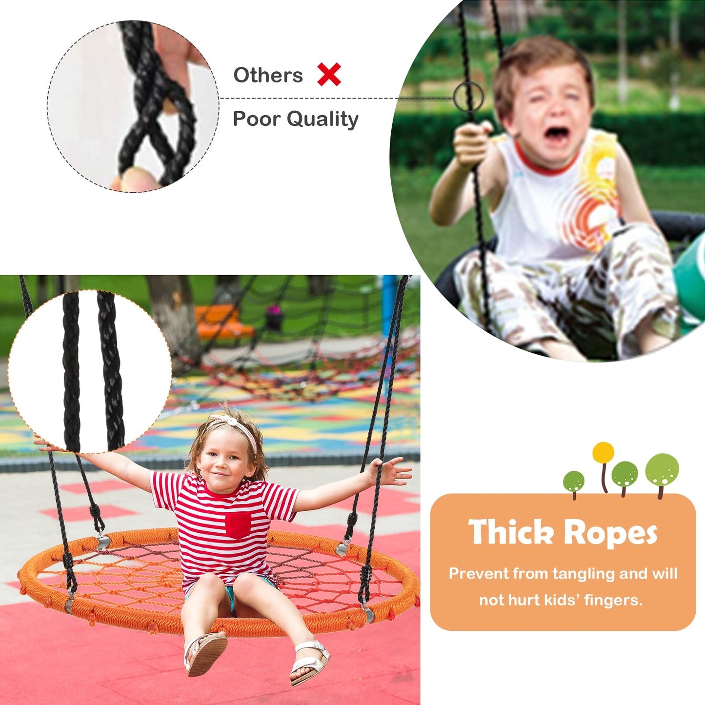 40 Inch Spider Web Tree Swing Kids Outdoor Play Set with Adjustable Ropes, Orange - Gallery Canada