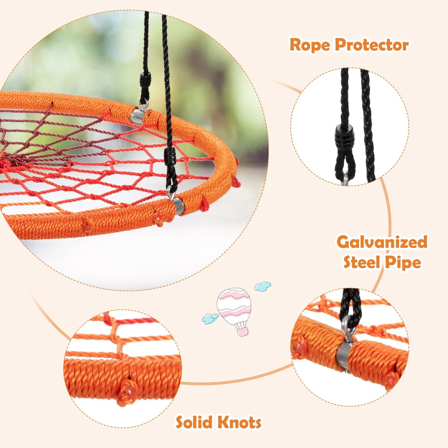 40 Inch Spider Web Tree Swing Kids Outdoor Play Set with Adjustable Ropes, Orange - Gallery Canada
