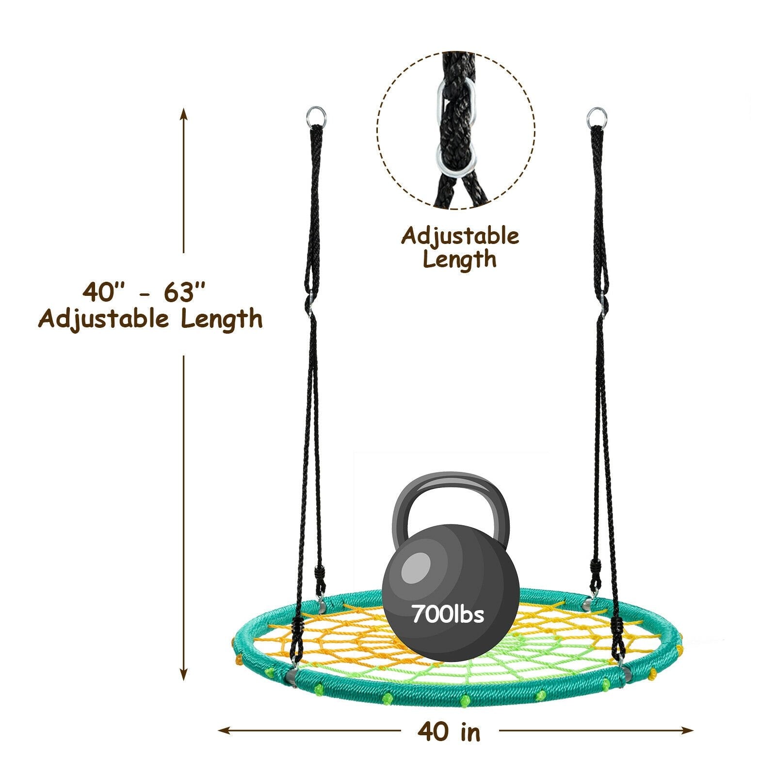 40 Inch Spider Web Tree Swing Kids Outdoor Play Set with Adjustable Ropes, Green - Gallery Canada