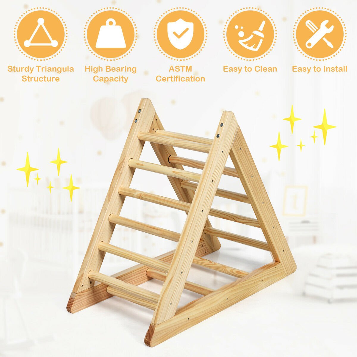 Wooden Triangle Climber for Toddler Step Training, Natural Climbers & Slides   at Gallery Canada