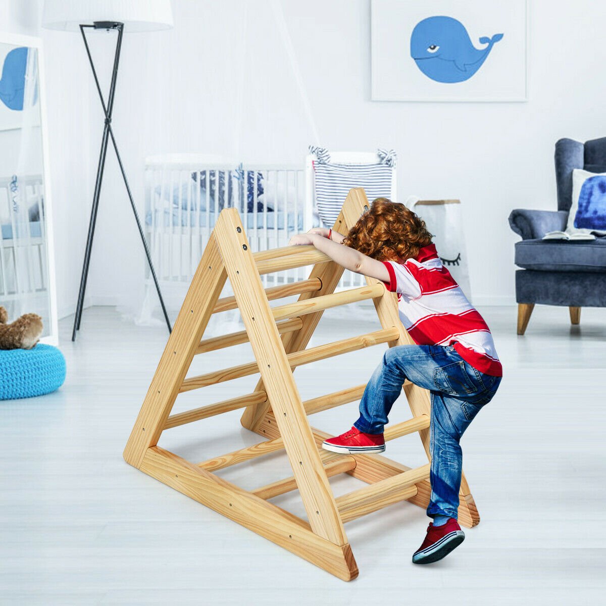 Wooden Triangle Climber for Toddler Step Training, Natural - Gallery Canada