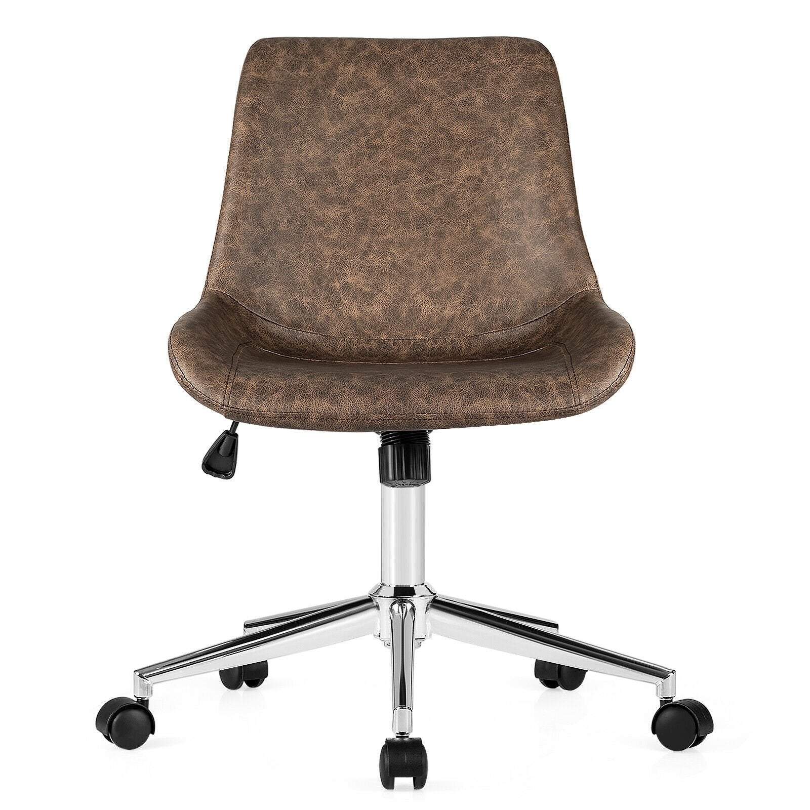 Leather Armless Adjustable Mid-Back Office Chair, Brown - Gallery Canada